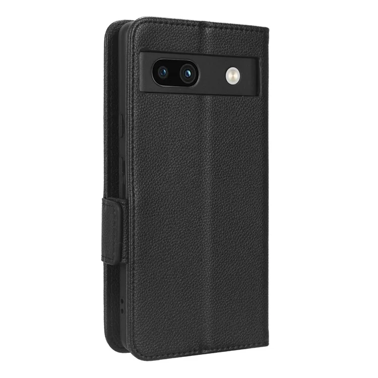 Cell Phone Cover For Google Pixel 7a , Wallet Stand Litchi Texture PU Leather Anti-fall Flip Phone Case - Black