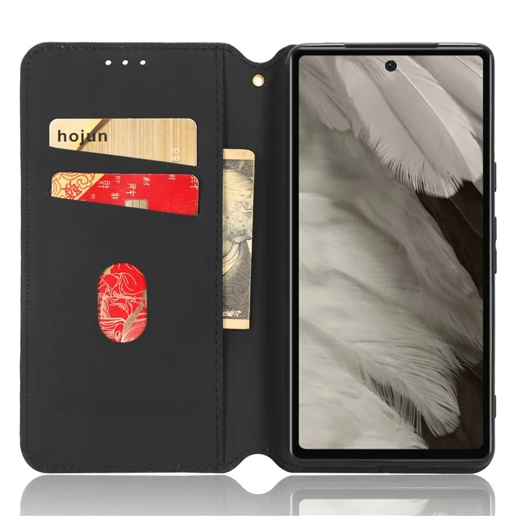 Wallet Phone Case for Google Pixel 7a , PU Leather Imprinted Rhombus Pattern Flip Folio Stand Phone Cover - Black