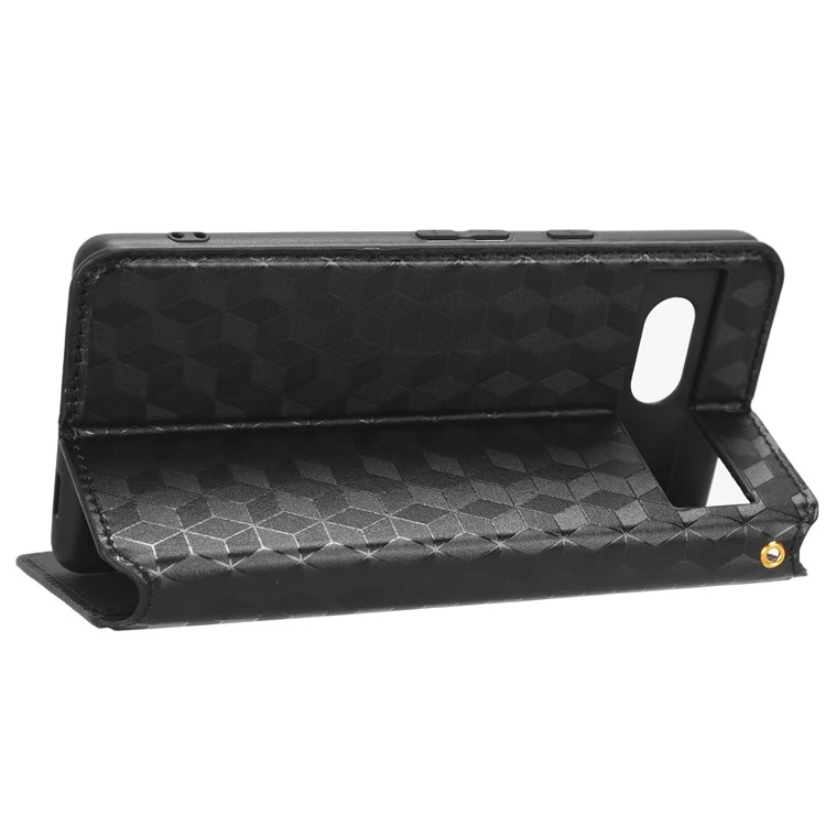 Wallet Phone Case for Google Pixel 7a , PU Leather Imprinted Rhombus Pattern Flip Folio Stand Phone Cover - Black