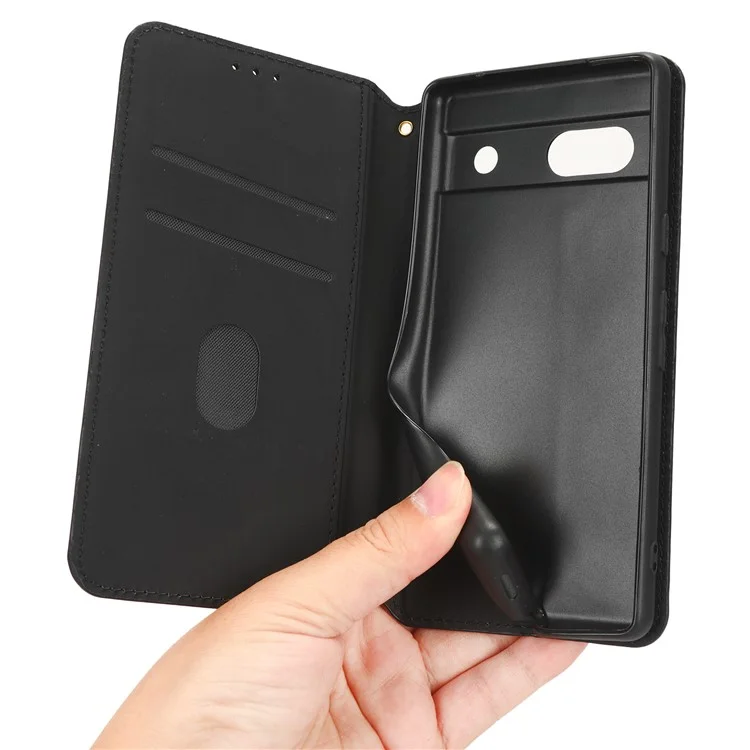 Wallet Phone Case for Google Pixel 7a , PU Leather Imprinted Rhombus Pattern Flip Folio Stand Phone Cover - Black