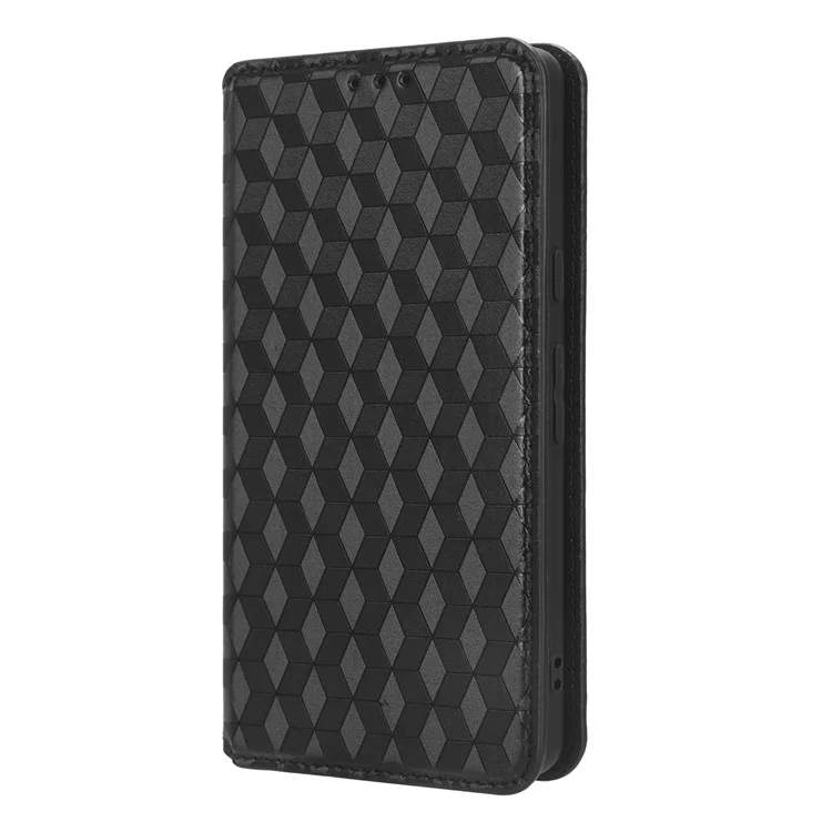 Wallet Phone Case for Google Pixel 7a , PU Leather Imprinted Rhombus Pattern Flip Folio Stand Phone Cover - Black
