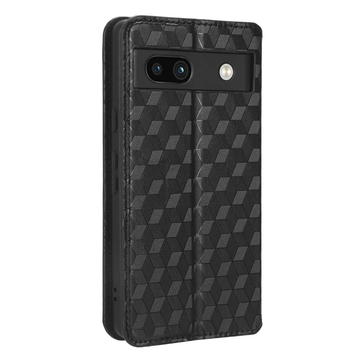 Wallet Phone Case for Google Pixel 7a , PU Leather Imprinted Rhombus Pattern Flip Folio Stand Phone Cover - Black