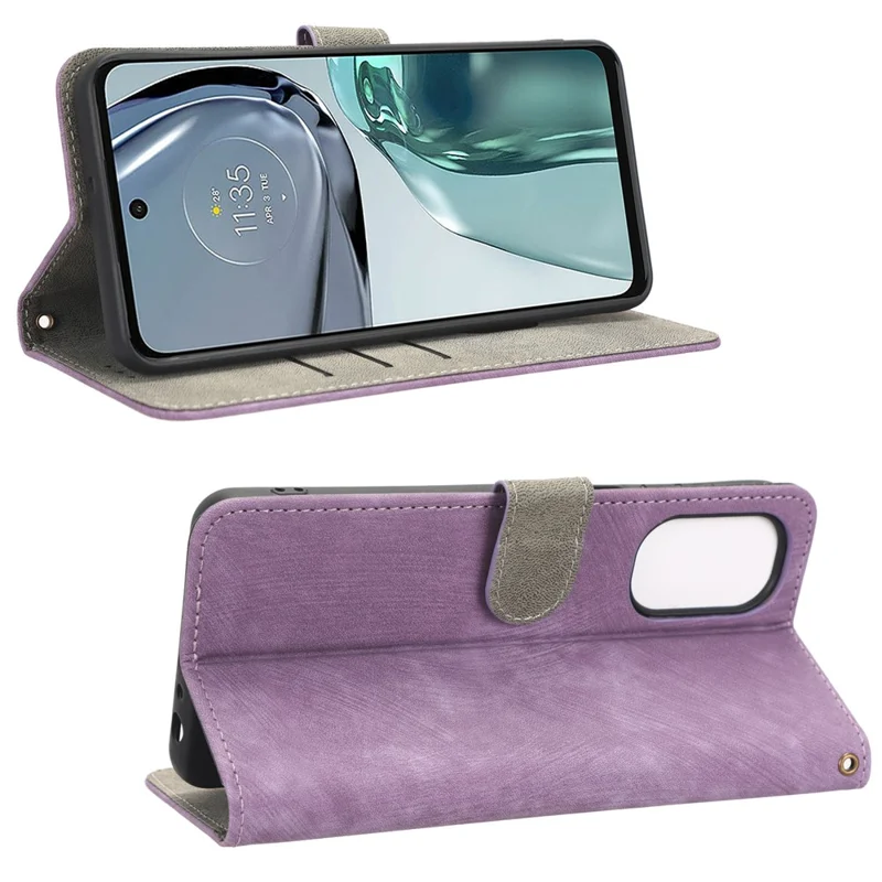 For Motorola Moto G62 5G RFID Blocking Leather Phone Case Stand Wallet Phone Cover - Purple