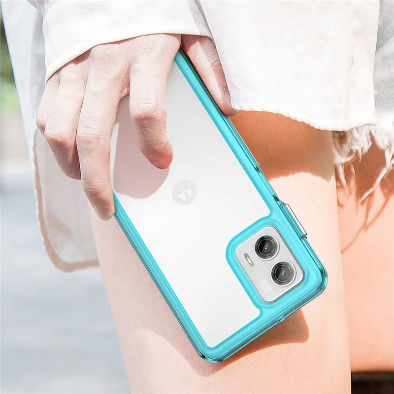 For Motorola Moto G73 5G Shock-absorbing TPU + Acrylic Phone Case Protective Back Cover - Transparent Blue