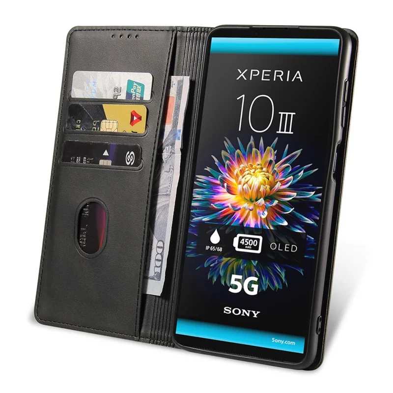 Per Sony Xperia 10 III 5G / Xperia 10 III Lite Custodia Portafoglio in Pelle PU per Telefono Aziendale, Supporto Magnetico ad Assorbimento Flip Cover - Nero