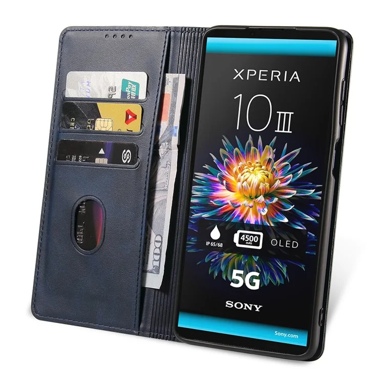 Für Sony Xperia 10 III 5G / Xperia 10 III Lite PU-Leder Business-Handyhülle, Geldbörse, Ständer, Magnetabsorption, Klapphülle - Blau
