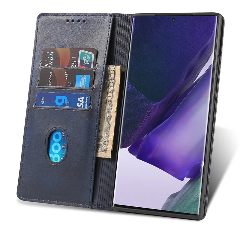 For Samsung Galaxy Note20 Ultra / Note20 Ultra 5G Phone Case PU Leather Business Wallet Stand Phone Cover - Blue