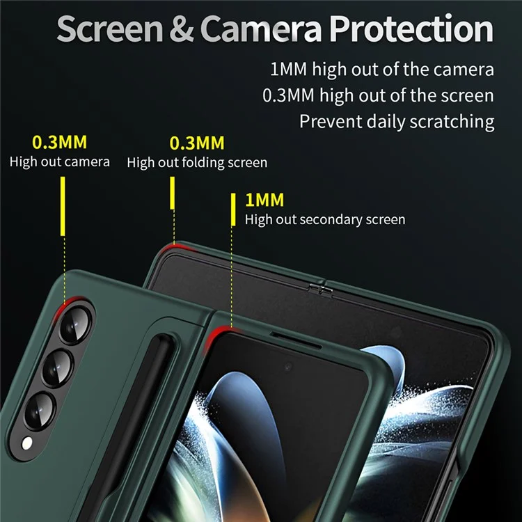 Slim Phone Case para Samsung Galaxy Z Fold4 5G Shockproof Had PC Kickstand Case com Suporte para Lápis - Verde