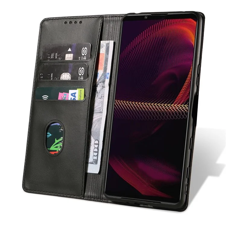 PU Leather Phone Case For Sony Xperia 5 II , Business Style Flip Wallet Stand Shockproof Mobile Phone Cover - Black