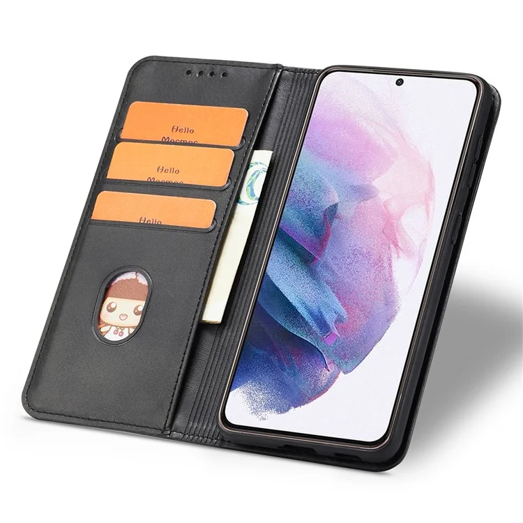 Leather Phone Case For Samsung Galaxy S21 4G / 5G , Wallet Magnetic Stand Calf Texture Anti-scratch Phone Cover - Black