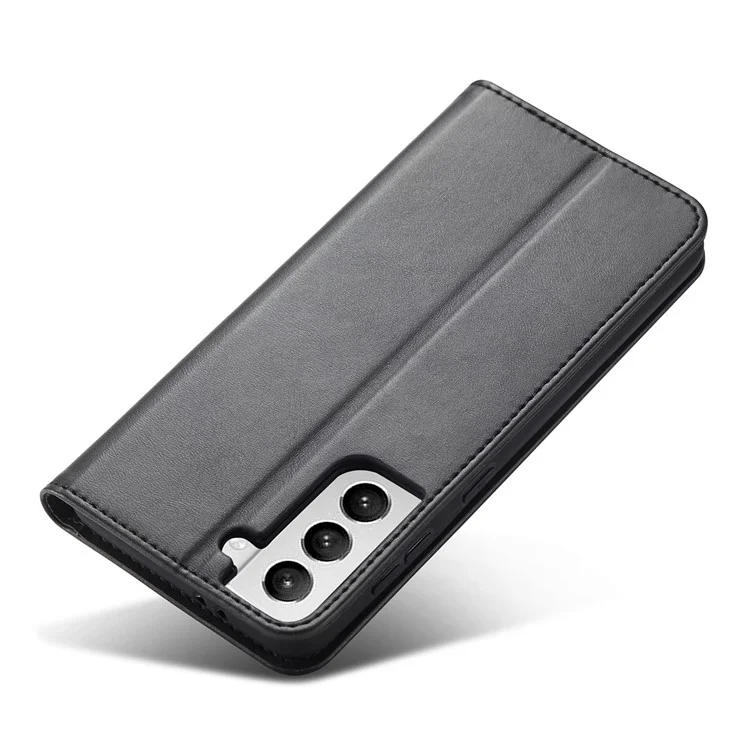 Leather Phone Case For Samsung Galaxy S21 4G / 5G , Wallet Magnetic Stand Calf Texture Anti-scratch Phone Cover - Black