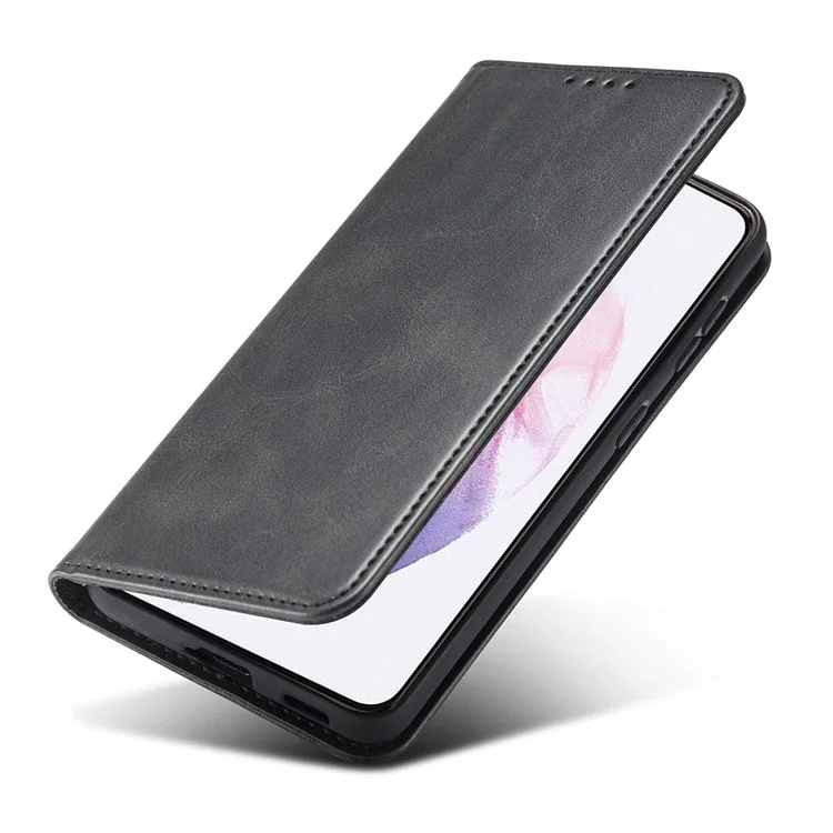 Leather Phone Case For Samsung Galaxy S21 4G / 5G , Wallet Magnetic Stand Calf Texture Anti-scratch Phone Cover - Black