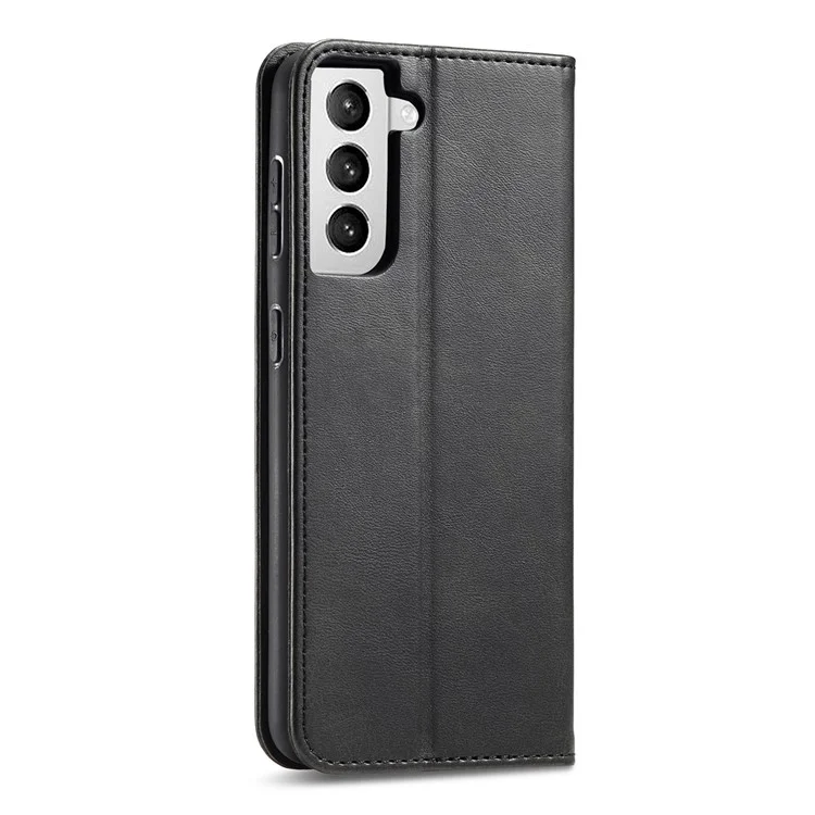 Leather Phone Case For Samsung Galaxy S21 4G / 5G , Wallet Magnetic Stand Calf Texture Anti-scratch Phone Cover - Black