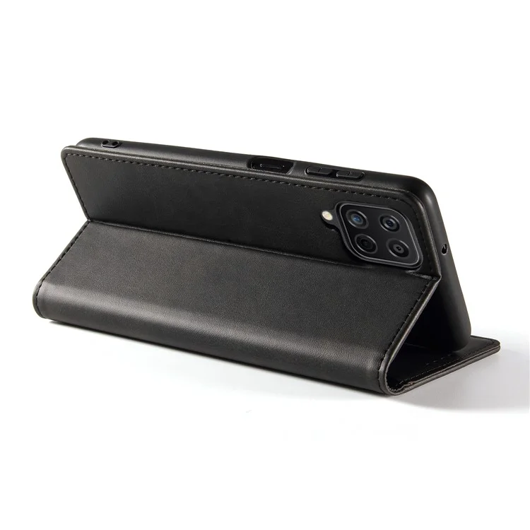 Pour Samsung Galaxy A12 Flip Leather Phone Wallet Case Stand Calf Texture Magnetic Protective Phone Cover - Noir