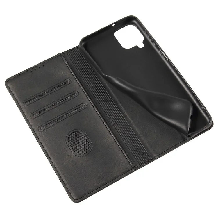 Pour Samsung Galaxy A12 Flip Leather Phone Wallet Case Stand Calf Texture Magnetic Protective Phone Cover - Noir
