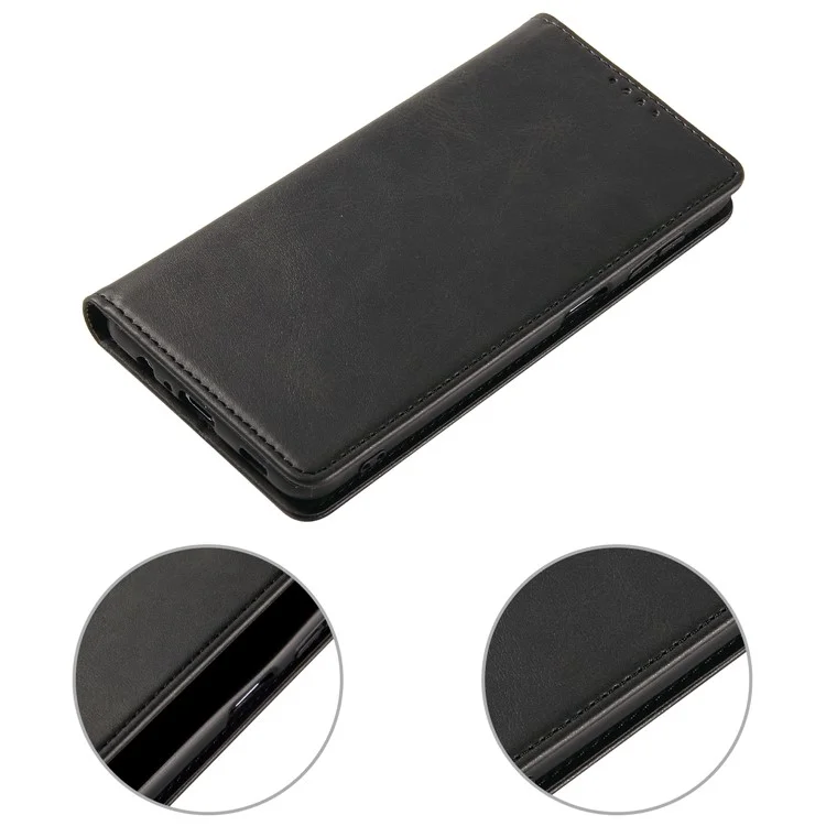 Pour Samsung Galaxy A12 Flip Leather Phone Wallet Case Stand Calf Texture Magnetic Protective Phone Cover - Noir
