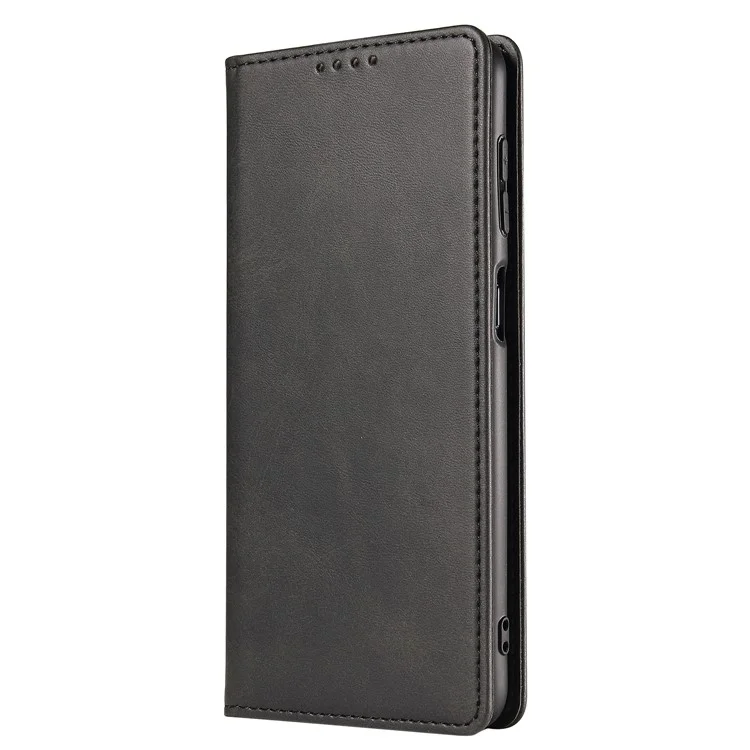 Pour Samsung Galaxy A12 Flip Leather Phone Wallet Case Stand Calf Texture Magnetic Protective Phone Cover - Noir