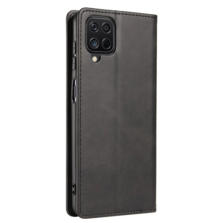 Pour Samsung Galaxy A12 Flip Leather Phone Wallet Case Stand Calf Texture Magnetic Protective Phone Cover - Noir