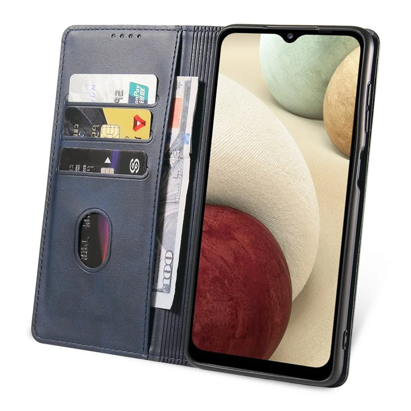 Защитный чехол для Samsung Galaxy A22 4G (европейская версия), кожаный чехол-кошелек с фактурой телячьей кожи, подставка - синий