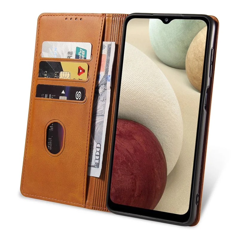 Protective Phone Case For Samsung Galaxy A22 4G (EU Version) , Leather Calf Texture Phone Cover Wallet Stand - Khaki