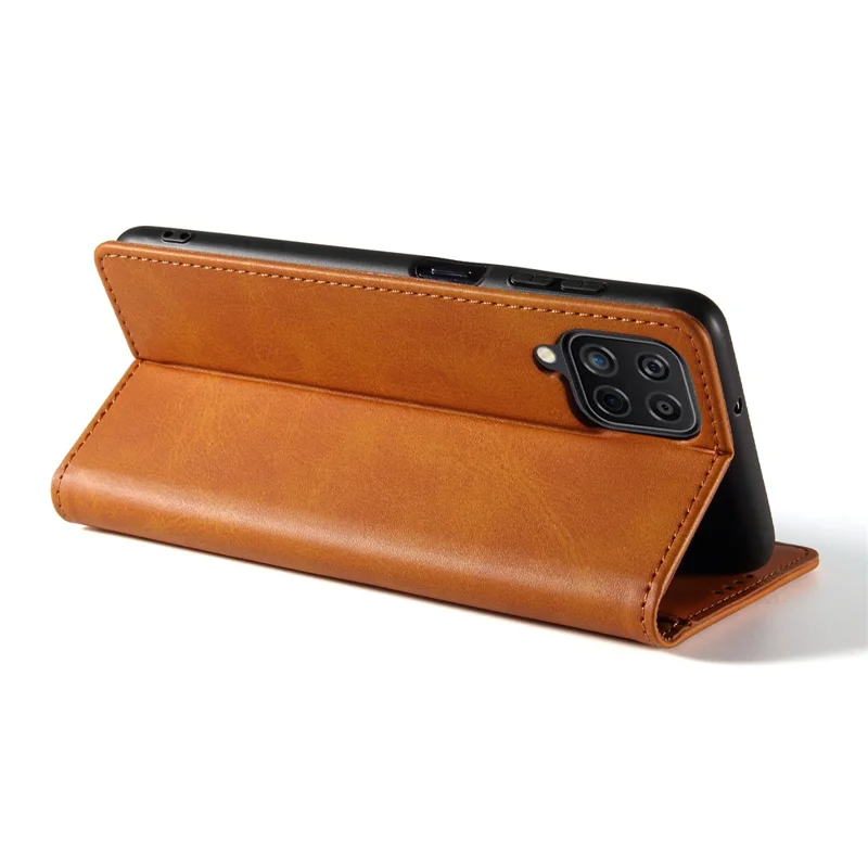 Protective Phone Case For Samsung Galaxy A22 4G (EU Version) , Leather Calf Texture Phone Cover Wallet Stand - Khaki