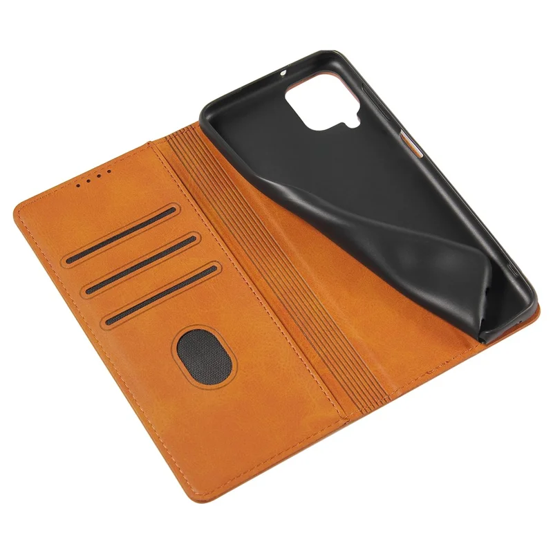 Protective Phone Case For Samsung Galaxy A22 4G (EU Version) , Leather Calf Texture Phone Cover Wallet Stand - Khaki