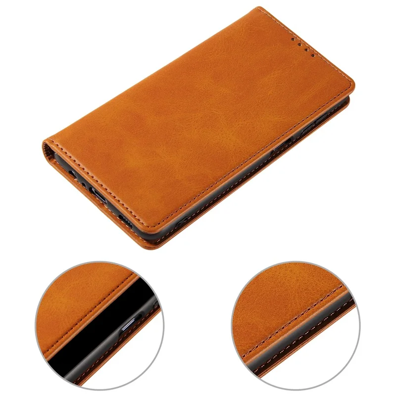 Protective Phone Case For Samsung Galaxy A22 4G (EU Version) , Leather Calf Texture Phone Cover Wallet Stand - Khaki