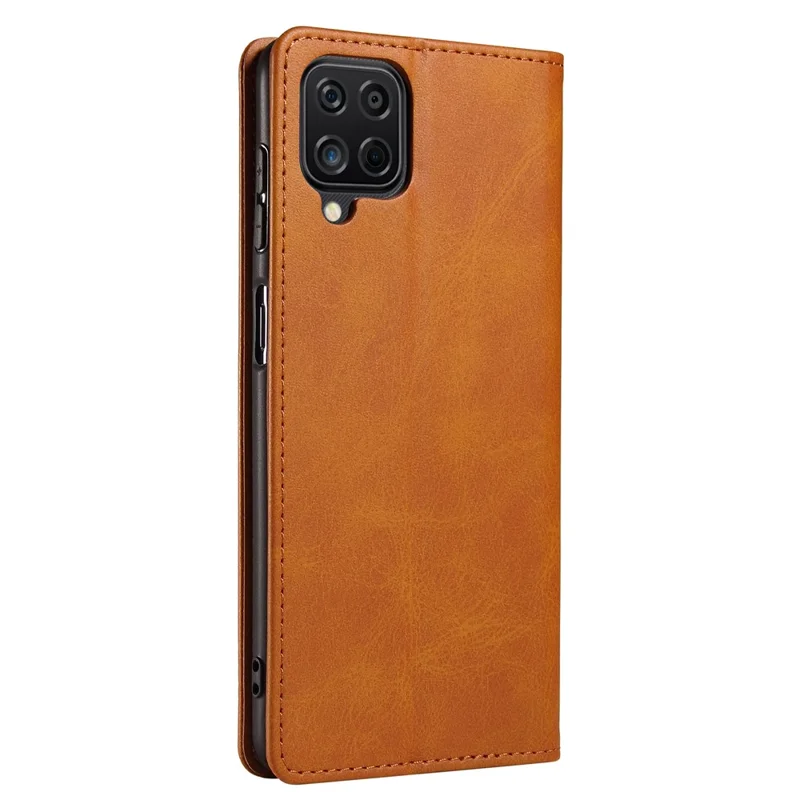 Protective Phone Case For Samsung Galaxy A22 4G (EU Version) , Leather Calf Texture Phone Cover Wallet Stand - Khaki