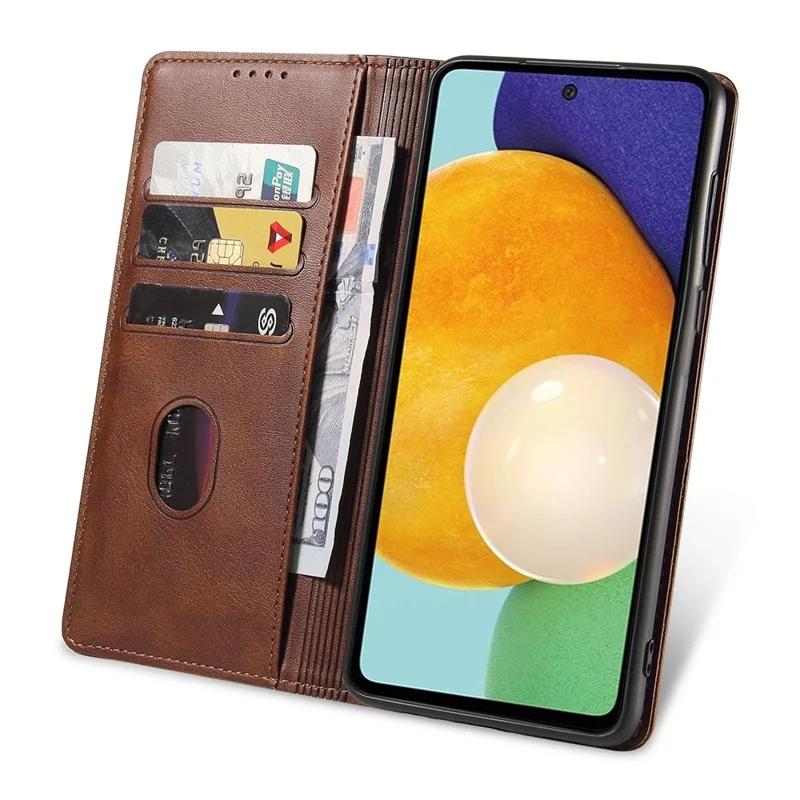 Phone Case For Samsung Galaxy A23 5G (Global Version) , Magnetic Closure Leather Anti-drop Phone Cover Stand Wallet - Brown
