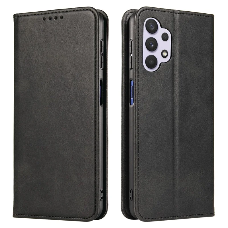 Voor Samsung Galaxy A32 4G (EU-versie) Magnetisch Leren Telefoonhoesje met Standfunctie en Portemonnee Kalfsstructuur Krasbestendig Hoesje met Kaarthouder - Zwart