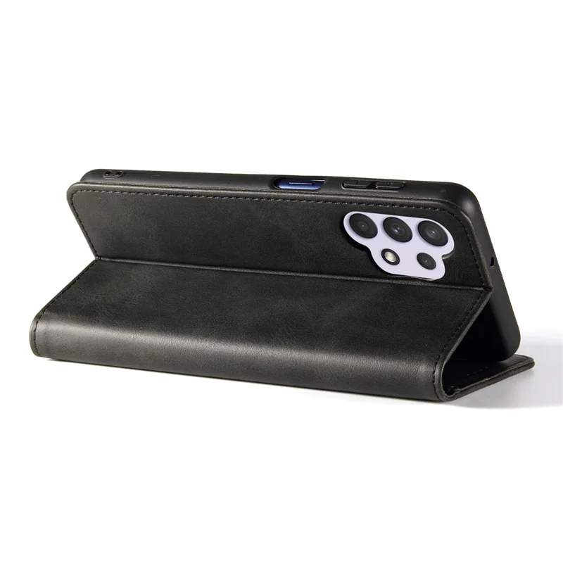 Voor Samsung Galaxy A32 4G (EU-versie) Magnetisch Leren Telefoonhoesje met Standfunctie en Portemonnee Kalfsstructuur Krasbestendig Hoesje met Kaarthouder - Zwart