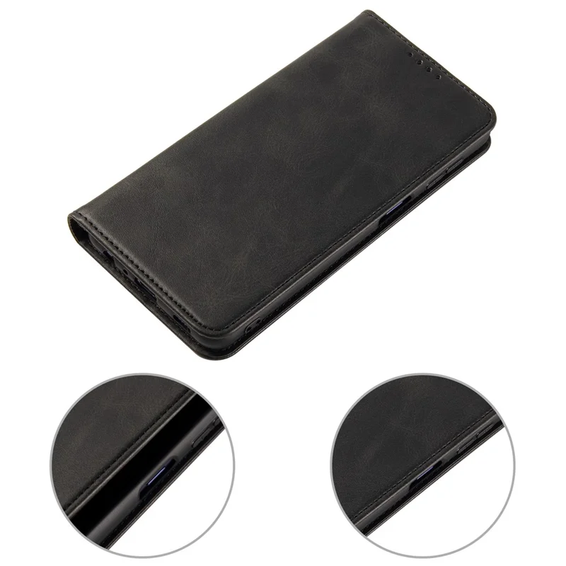 Voor Samsung Galaxy A32 4G (EU-versie) Magnetisch Leren Telefoonhoesje met Standfunctie en Portemonnee Kalfsstructuur Krasbestendig Hoesje met Kaarthouder - Zwart