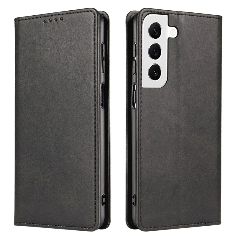 Funda de Teléfono Celular de Piel para Samsung Galaxy S23, Soporte, Textura de Becerro, Cierre Magnético, Cubierta con Cartera - Negro