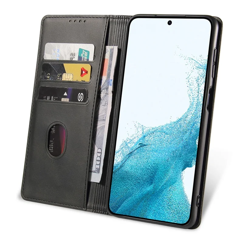 Funda de Teléfono Celular de Piel para Samsung Galaxy S23, Soporte, Textura de Becerro, Cierre Magnético, Cubierta con Cartera - Negro