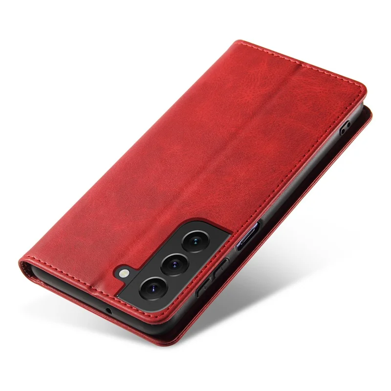 Phone Case For Samsung Galaxy S23+ Leather Calf Texture Magnetic Closure Anti-shock Phone Cover with Stand Wallet - Red