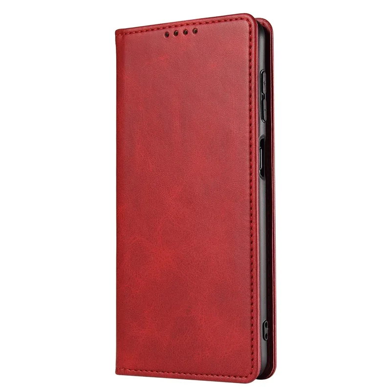 Phone Case For Samsung Galaxy S23+ Leather Calf Texture Magnetic Closure Anti-shock Phone Cover with Stand Wallet - Red