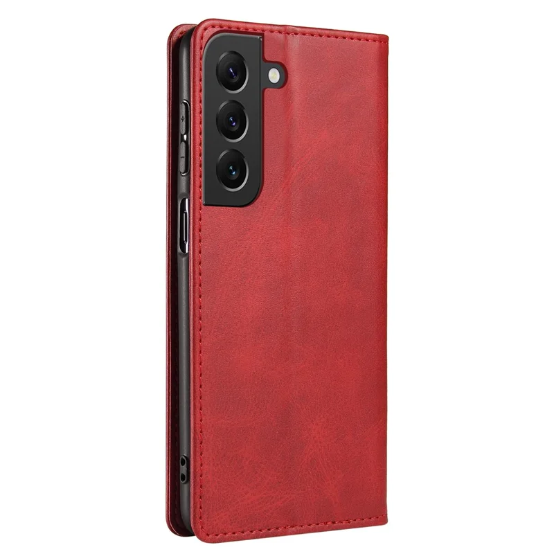 Phone Case For Samsung Galaxy S23+ Leather Calf Texture Magnetic Closure Anti-shock Phone Cover with Stand Wallet - Red