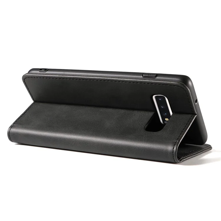 Para Samsung Galaxy S10 Calf Texture Wallet Phone Cover Auto-absorbed Magnetic Leather Stand Phone Case - Preto