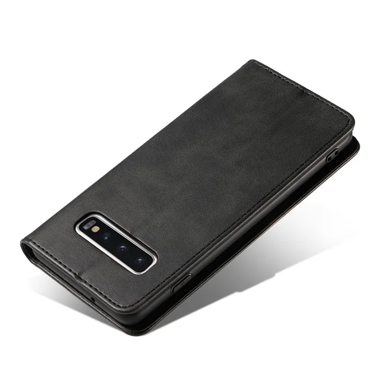Para Samsung Galaxy S10 Calf Texture Wallet Phone Cover Auto-absorbed Magnetic Leather Stand Phone Case - Preto