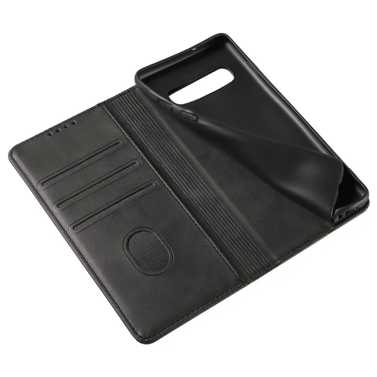 Para Samsung Galaxy S10 Calf Texture Wallet Phone Cover Auto-absorbed Magnetic Leather Stand Phone Case - Preto