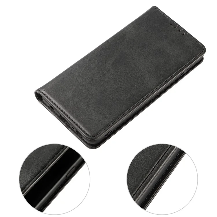 Para Samsung Galaxy S10 Calf Texture Wallet Phone Cover Auto-absorbed Magnetic Leather Stand Phone Case - Preto