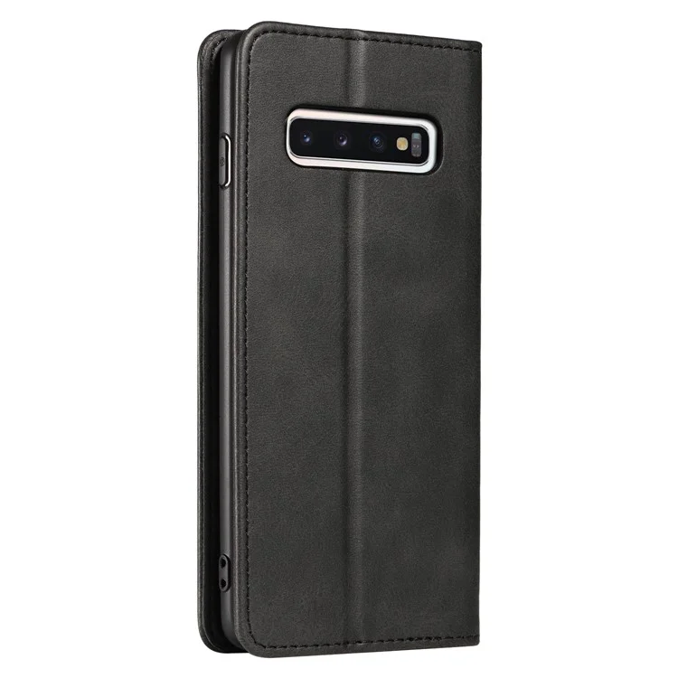 Para Samsung Galaxy S10 Calf Texture Wallet Phone Cover Auto-absorbed Magnetic Leather Stand Phone Case - Preto