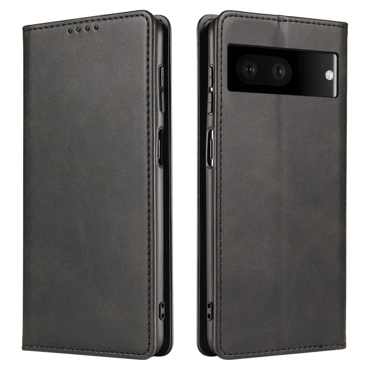 For Google Pixel 7 5G Drop-proof Leather Phone Case Wallet Stand Calf Texture Magnetic Mobile Phone Cover - Black
