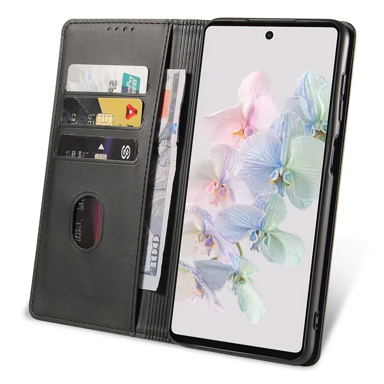 For Google Pixel 7 5G Drop-proof Leather Phone Case Wallet Stand Calf Texture Magnetic Mobile Phone Cover - Black