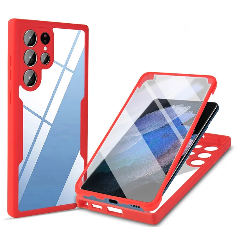 For Samsung Galaxy S23 Ultra Phone Case Camera Lens Protection Acrylic+TPU Phone Cover with PET Screen Film - Red