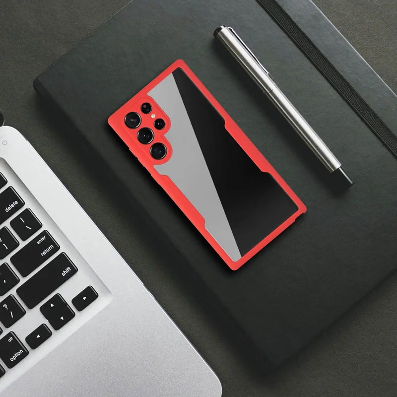 For Samsung Galaxy S23 Ultra Phone Case Camera Lens Protection Acrylic+TPU Phone Cover with PET Screen Film - Red