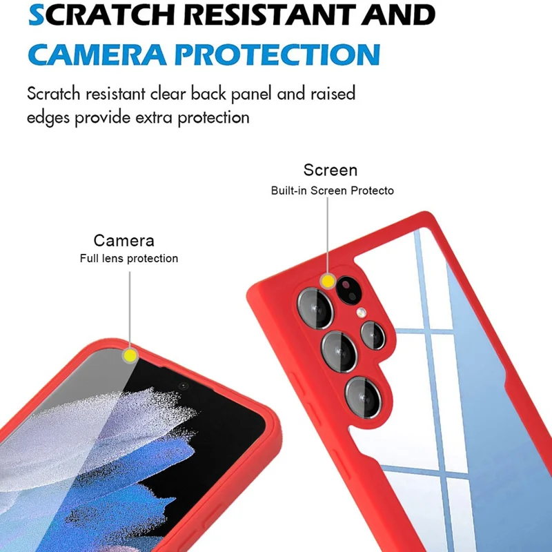 For Samsung Galaxy S23 Ultra Phone Case Camera Lens Protection Acrylic+TPU Phone Cover with PET Screen Film - Red
