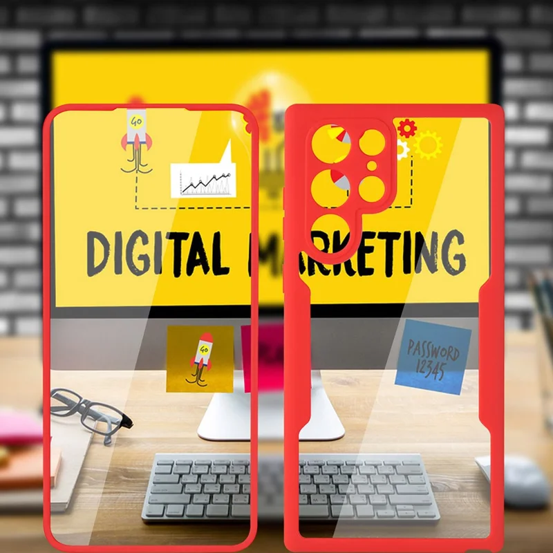 For Samsung Galaxy S23 Ultra Phone Case Camera Lens Protection Acrylic+TPU Phone Cover with PET Screen Film - Red