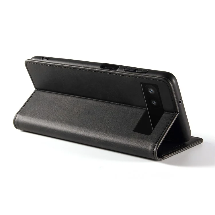 Full Protection Leather Phone Case For Google Pixel 6a , Wallet Stand Calf Texture Magnetic Closure Phone Cover - Black