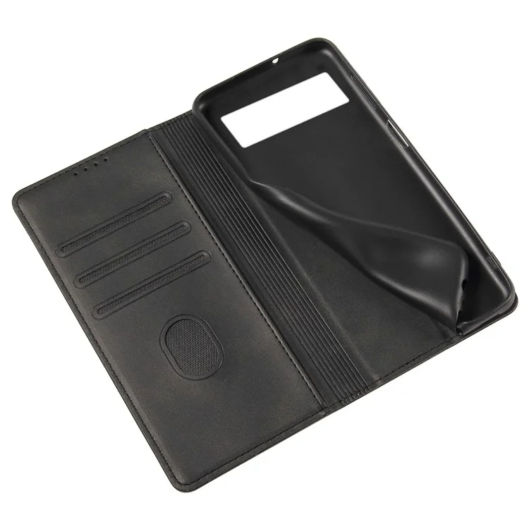 Full Protection Leather Phone Case For Google Pixel 6a , Wallet Stand Calf Texture Magnetic Closure Phone Cover - Black